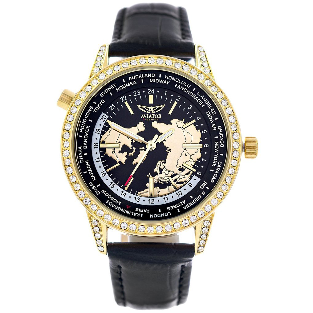 Thumbnail - Aviator Horloge F-Series Gold Kollektion Schwarz