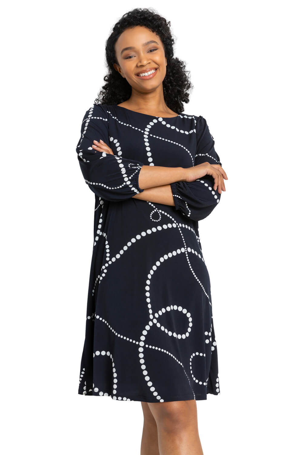 Roman Petite Womens Linear Spot Print Shift Dress - Navy - Size 8 UK