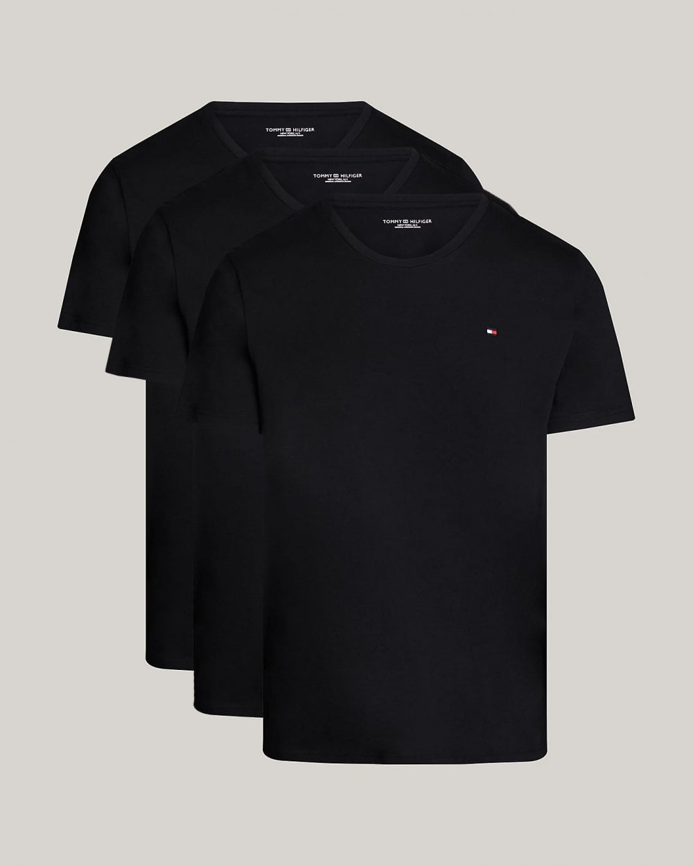 Tommy Hilfiger 3 Pack Mens T-Shirts - Black Cotton - Size X-Large