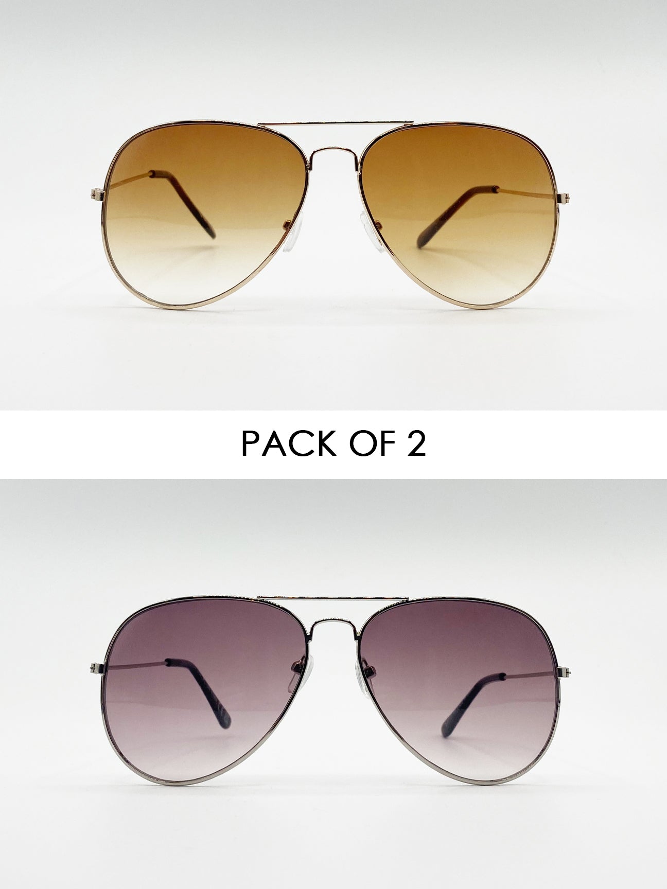 SVNX Mens 2 Pack Classic Aviator Sunglasses - Multicolour Metal - One Size