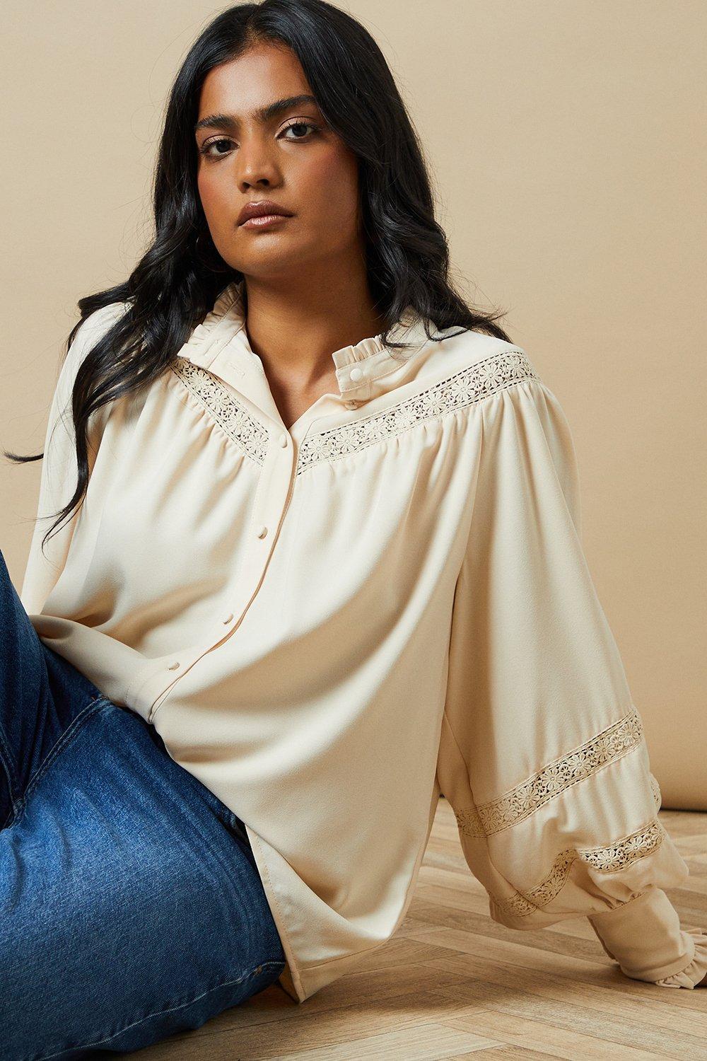 Oasis Womens Trim Insert Crepe Blouse - White - Size 6 UK