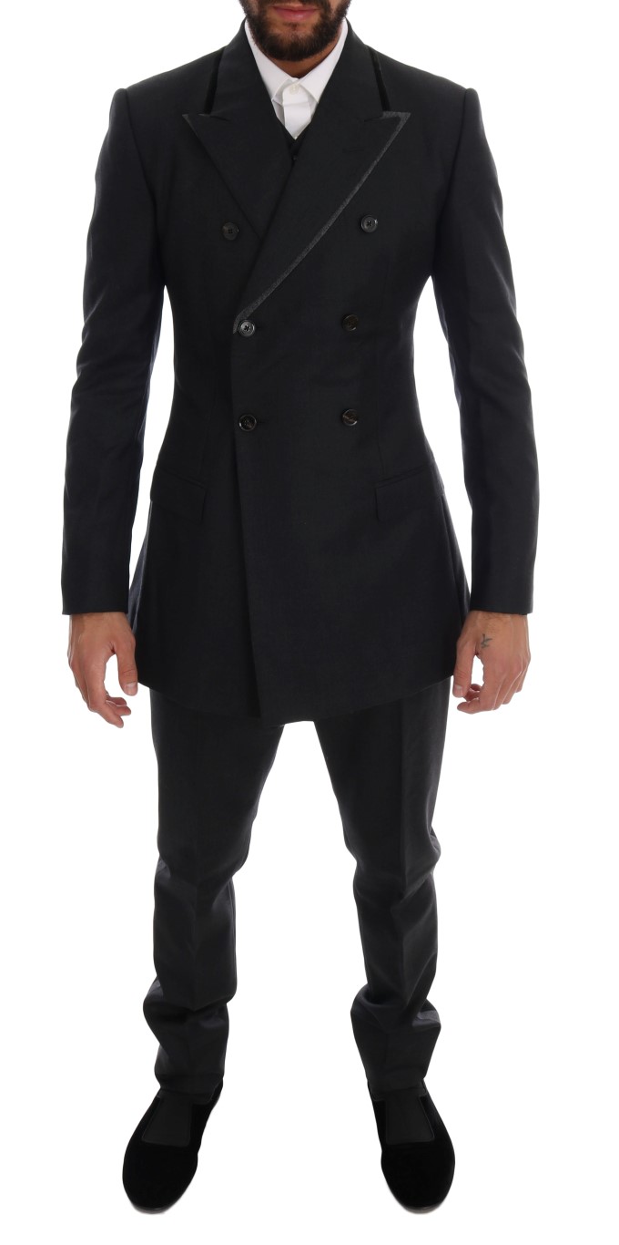 Dolce & Gabbana - Costume 3 pièces en laine grise à double boutonnage pour homme