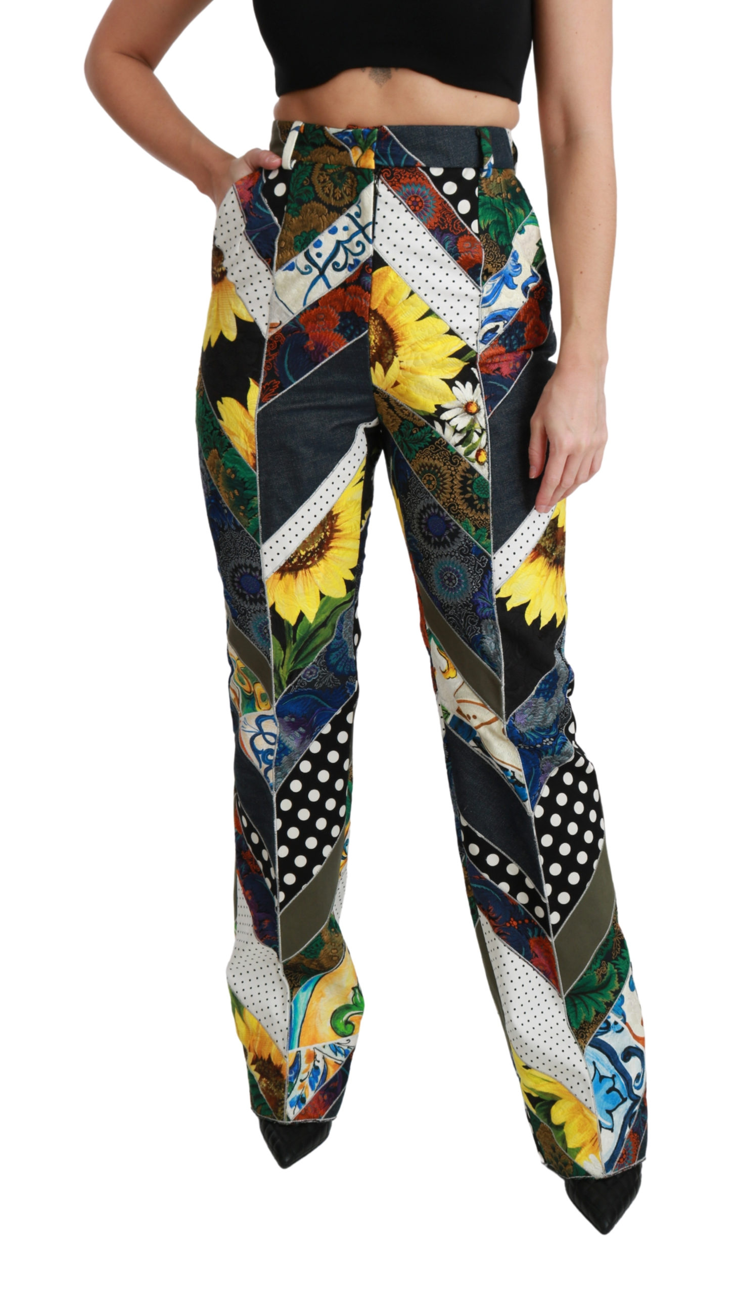 Dolce & Gabbana - Pantalon droit taille haute imprimé multicolore pour femme