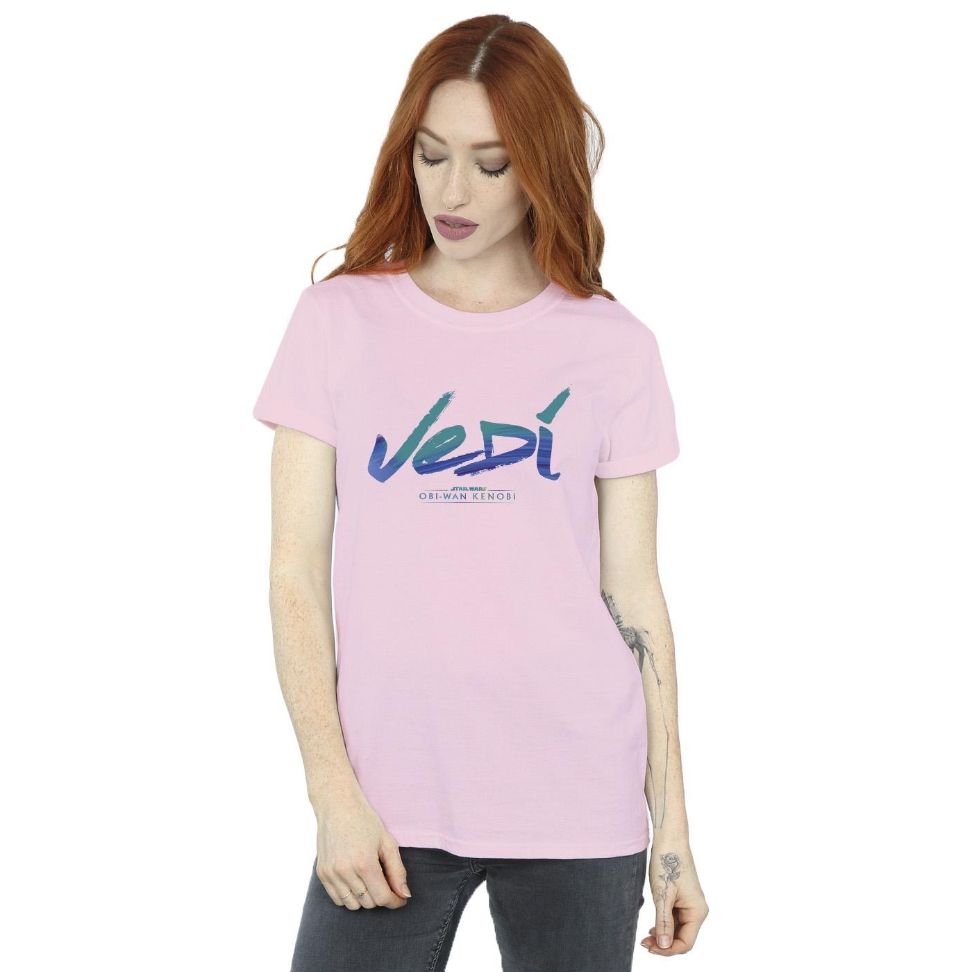 Star Wars Womens/Ladies Obi-Wan Kenobi Jedi Painted Font Cotton Boyfriend T-Shirt (Baby Pink) dam – bild 2