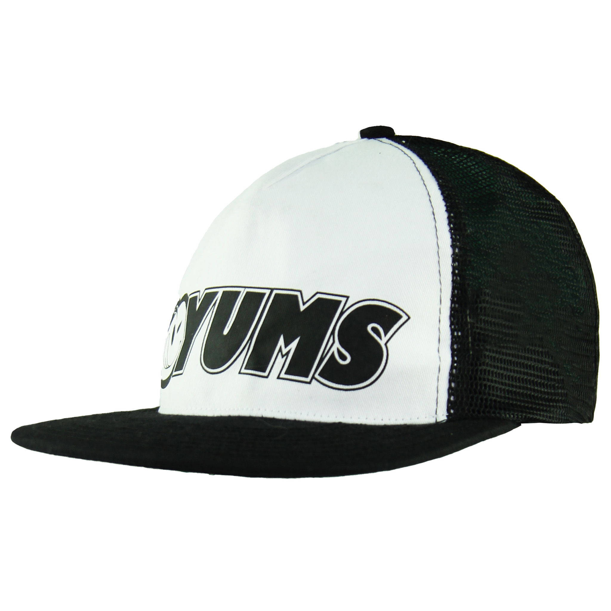 Thumbnail - Yums Mesh Snapback Hut Verstellbares schwarzes weißes Logo Unisex Cap 200941 Schwarz Weiß