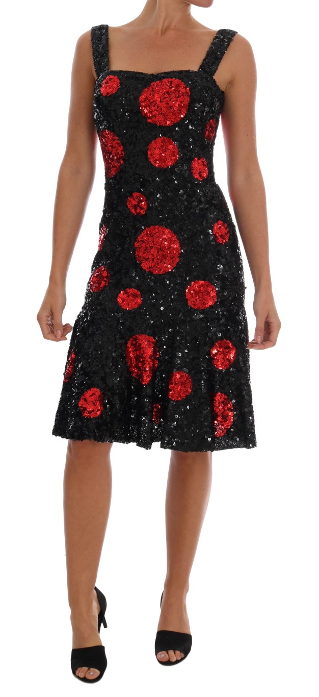 Dolce & Gabbana Women's Black Red Polka Sequined Shift Dress (robe droite à sequins)