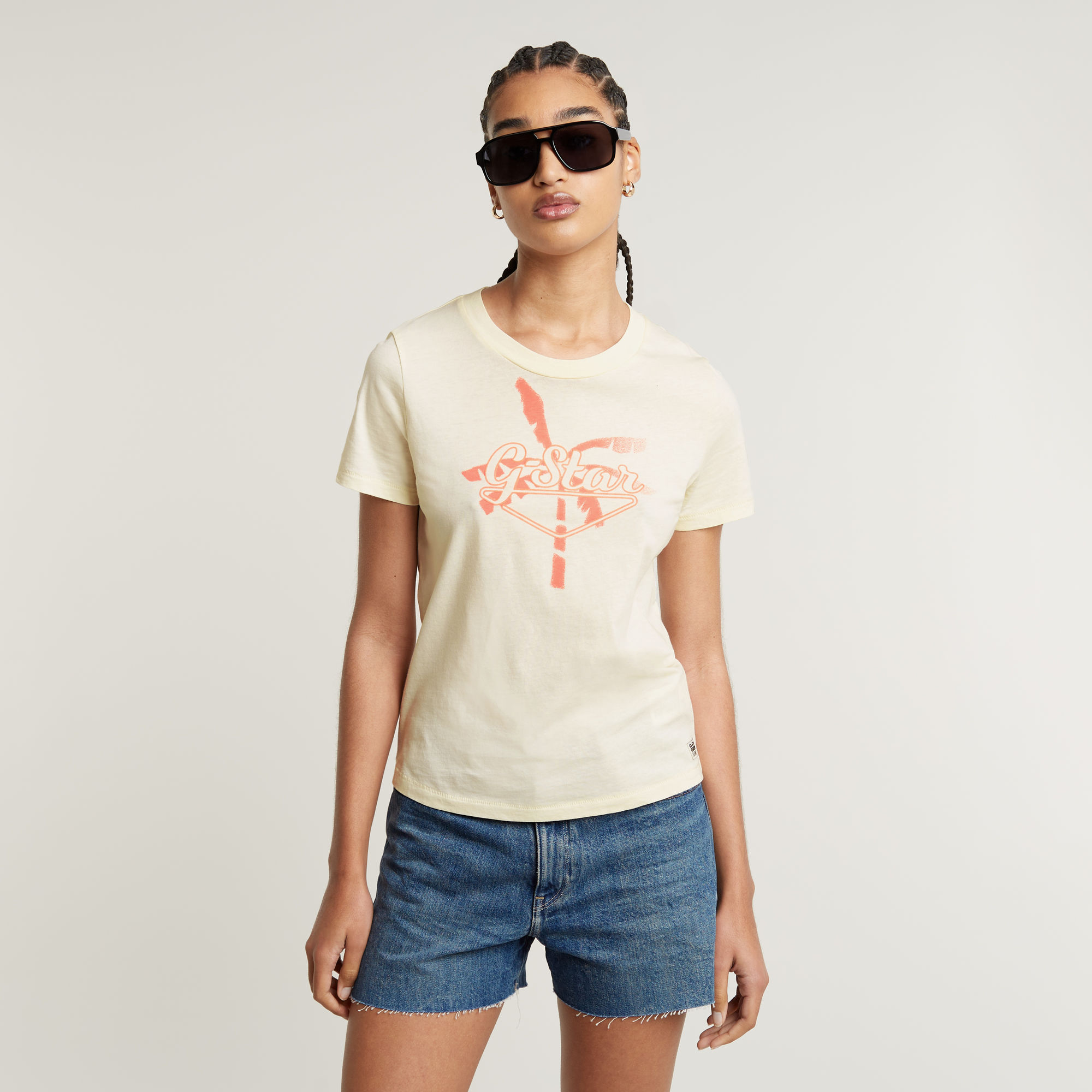 G Star Raw Womens G-Star RAW Summer Graphic Top - Beige Cotton - Size X-Large