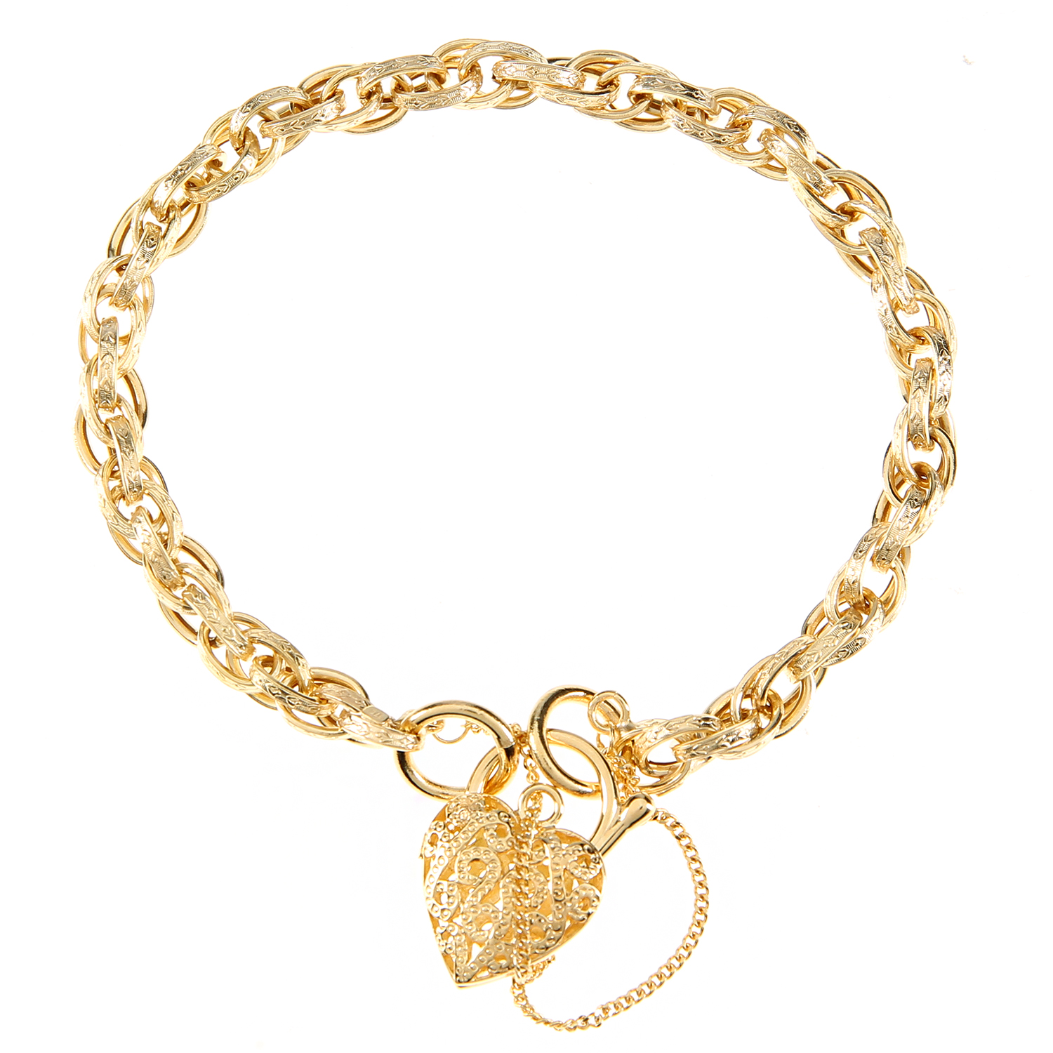 Diamant L’Eternel Womens 9ct Yellow Gold Padlock Charm Bracelet with Safety Chain of Length 19cm – One Size