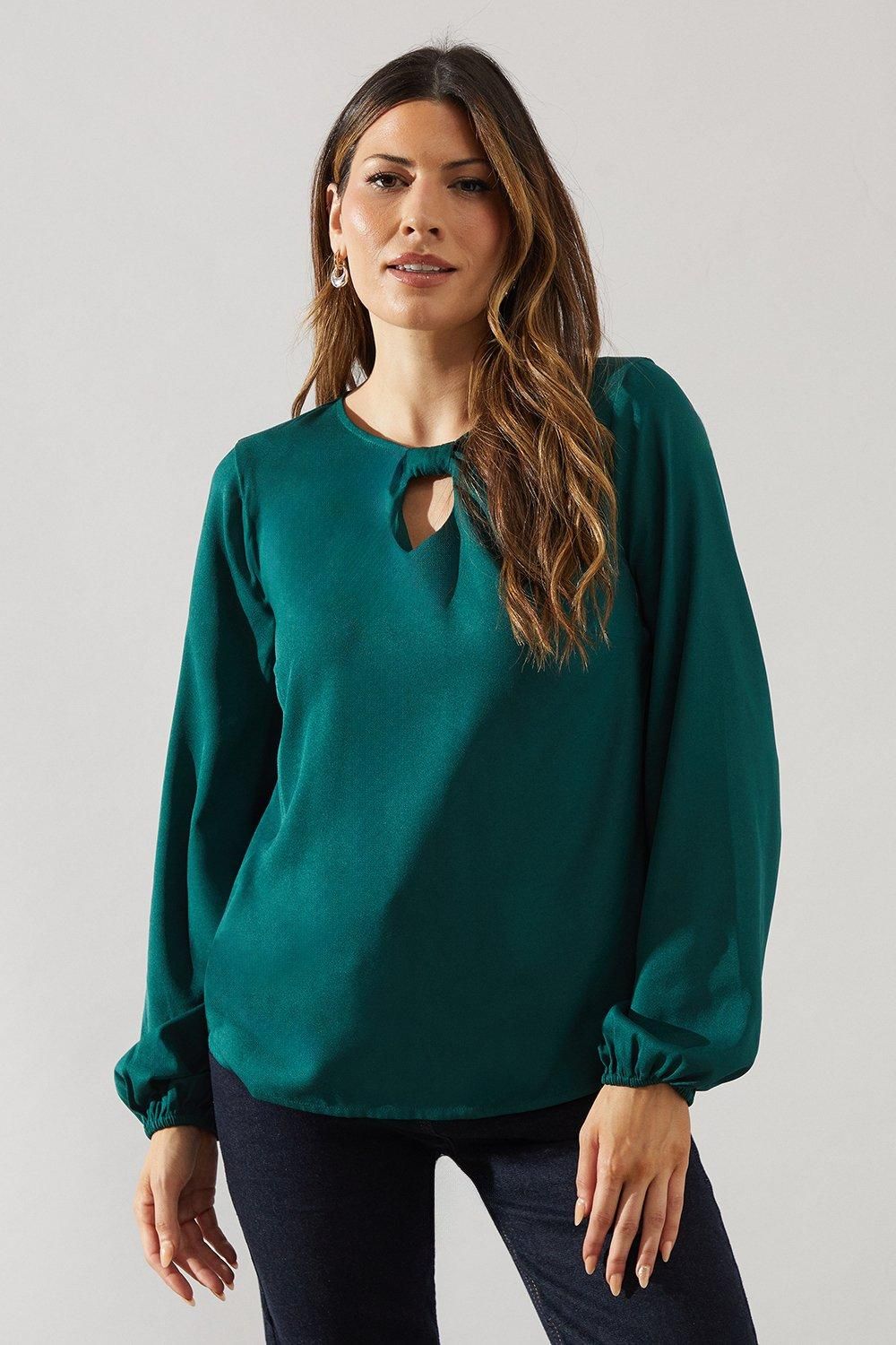 Wallis Womens Bow Detail Woven Top - Forest Green - Size 18 UK