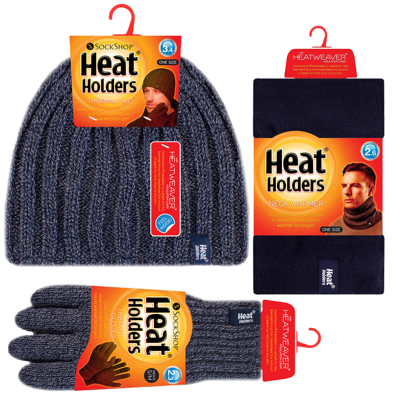 Heat Holders Värmeisolerande kabelstickad vinterfleece Mössa, halsvärmare och handskar för män herr – bild 2