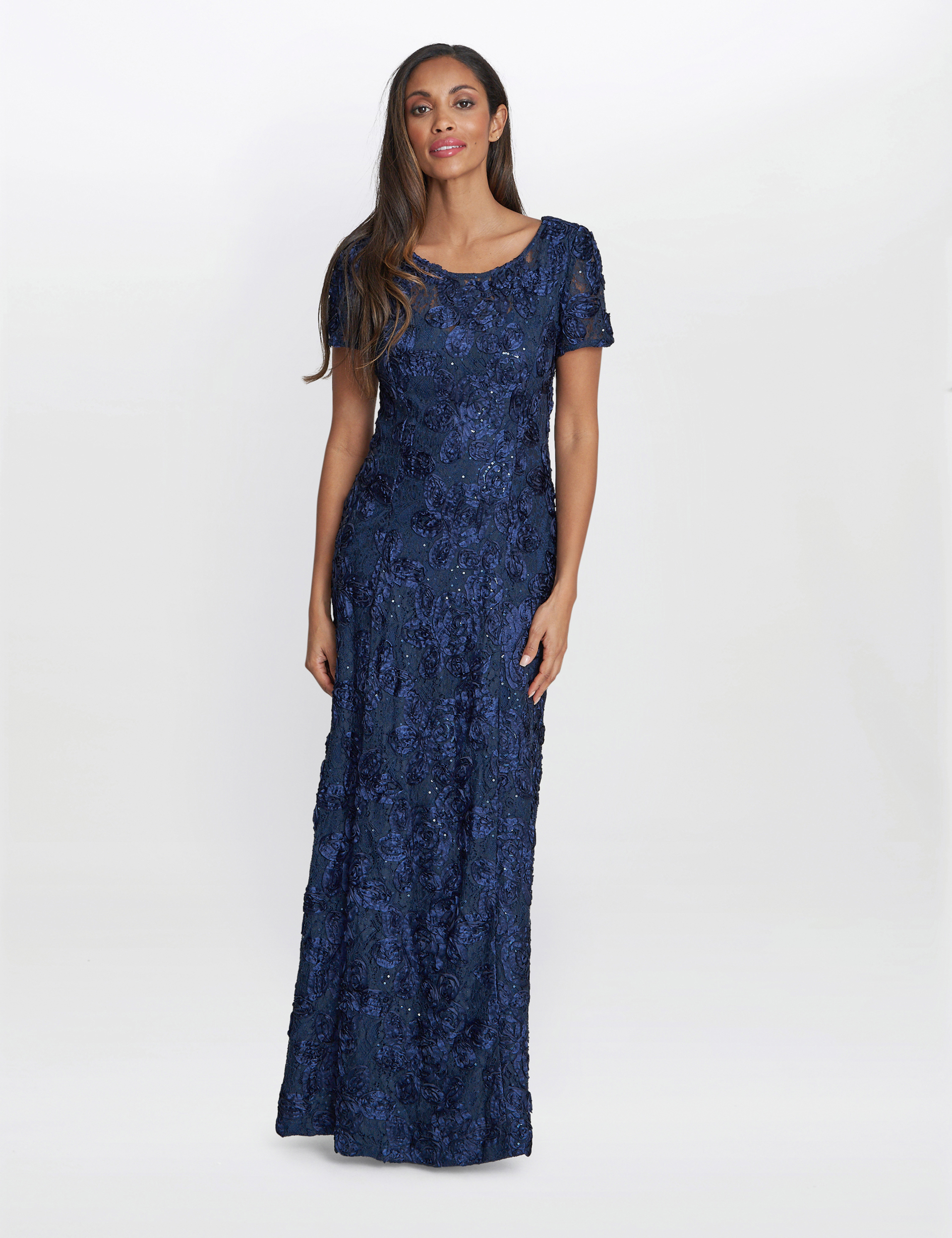 Gina Bacconi Womens Nancy Gown With Rosette Sequin Detail - Navy - Size 18 UK