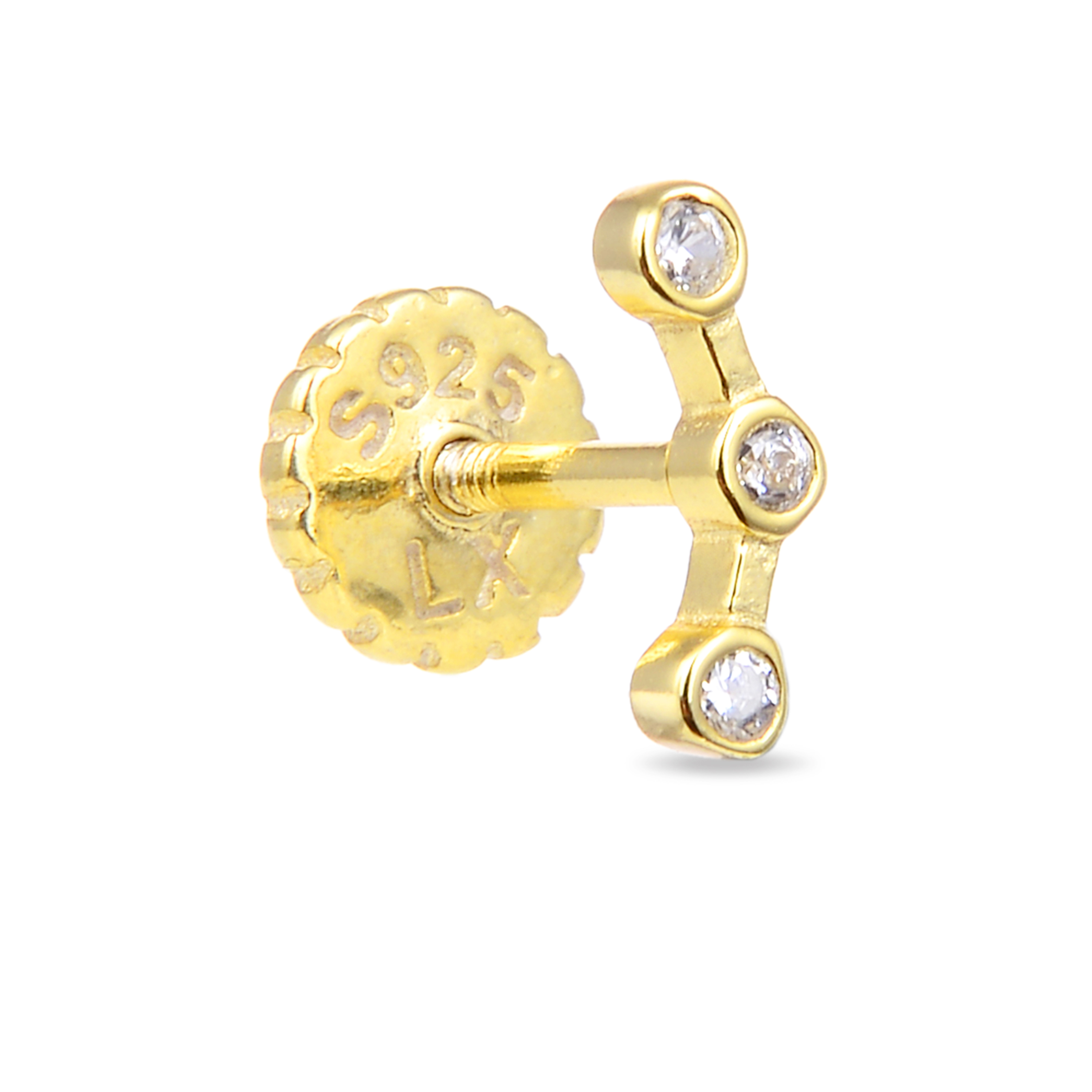 qant-piercing tillverkad av 925 sterlingsilver och glänsande kubisk zirkonia med 18 karats gulguldplätering