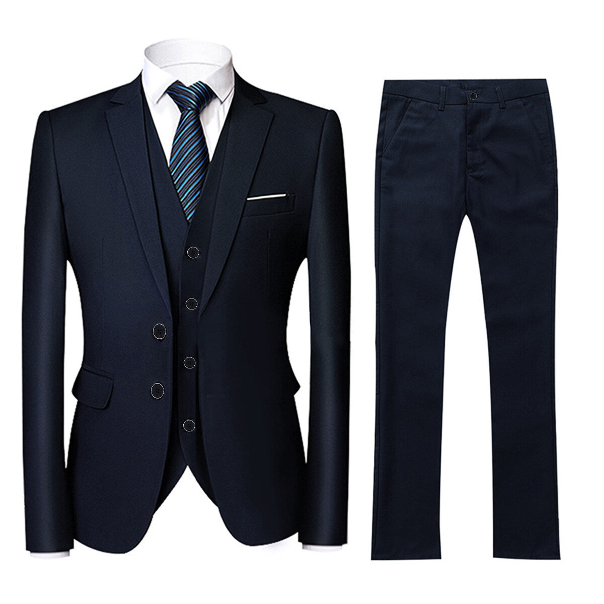 Thumbnail - 3-teiliges Herren Business Anzug Set mit zwei Knöpfen, einfarbig, Marineblau