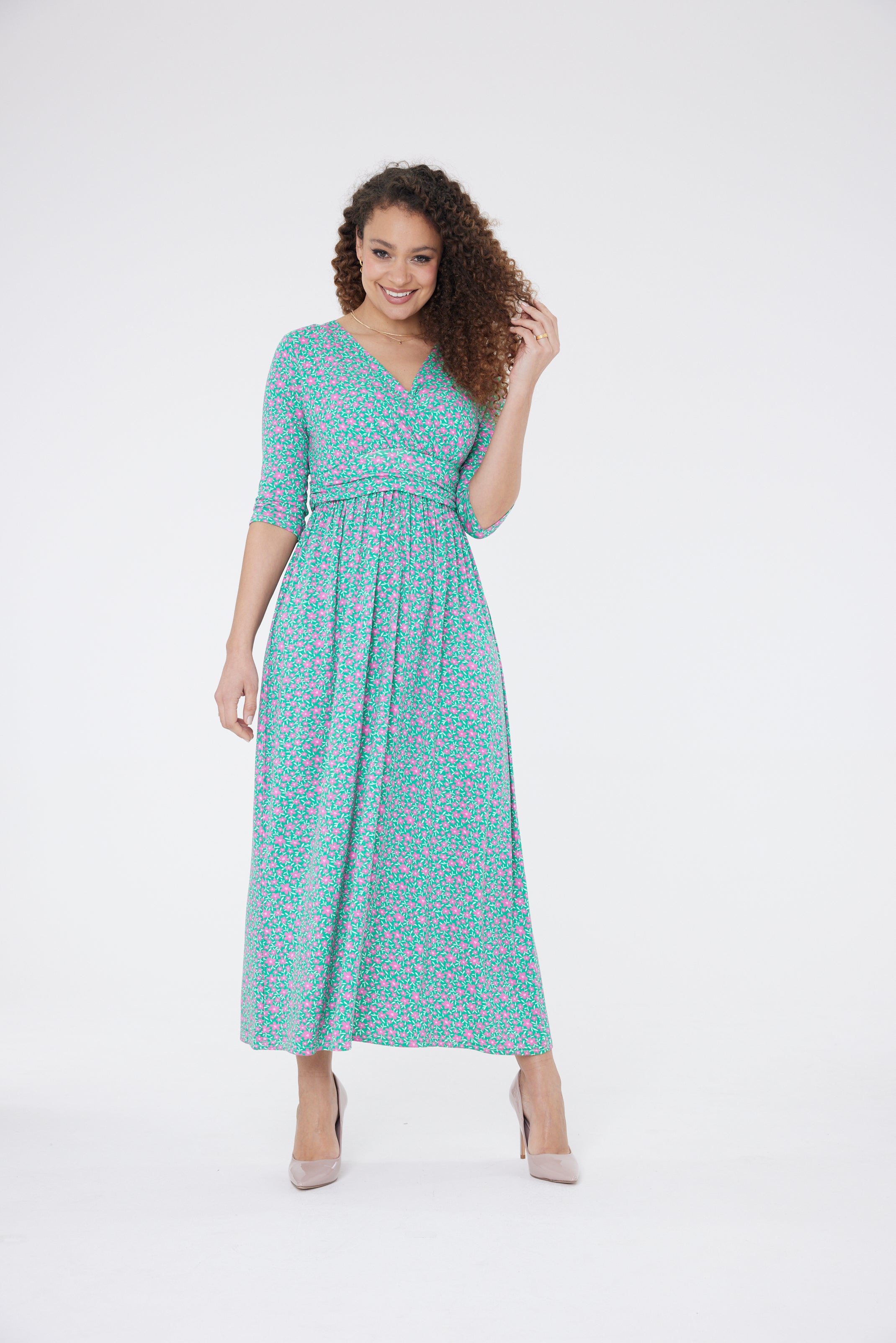 Sonia Ditsy Blumiges Kleid - Grün/Rosa