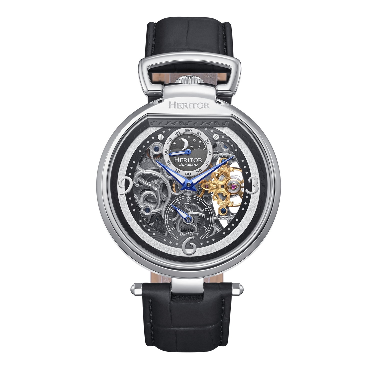 Thumbnail - Heritor Automatische Lincoln-Skelettuhr mit Lederarmband und Mondphase