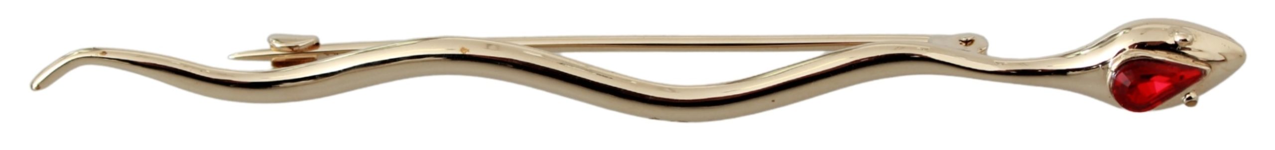 Thumbnail - Dolce & Gabbana Goldfarbene Messing-Schlangen-Rote Kristall-Marken-Reversnadel Brosche