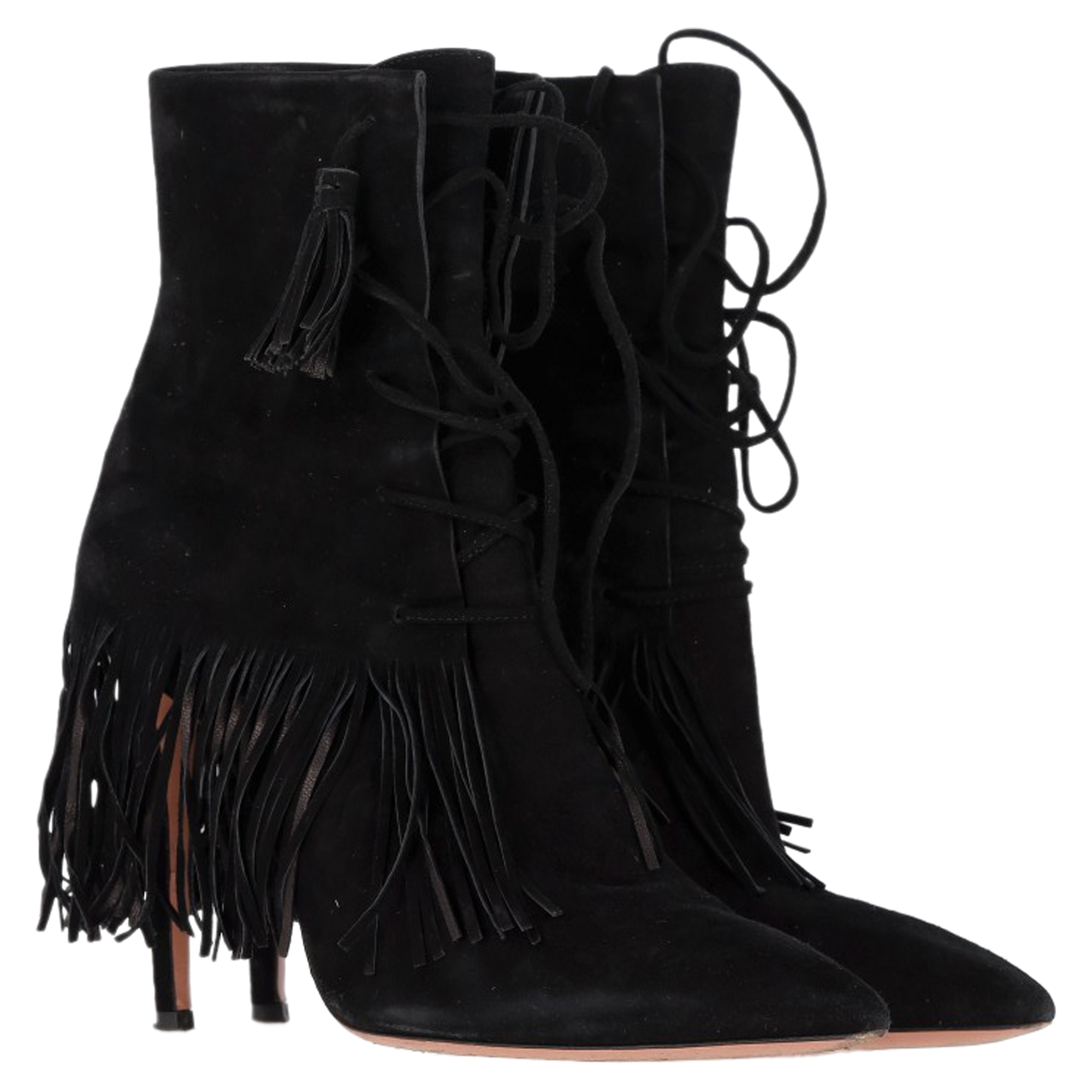 Aquazurra Pre-owned Aquazzura Mustang 105 Fransad Klackkänga i Svart SMocka ankelboots dam – bild 2