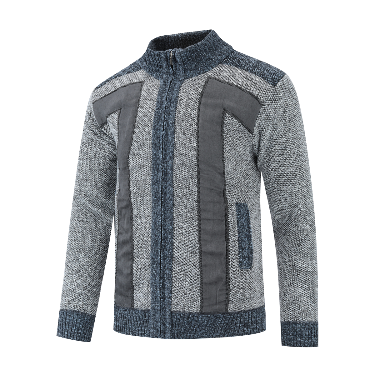 Allthemen Cardigan med dragkedja och ståkrage för herrar Cardigan Chunky Stickad Fodrad Jumper för Vinter – bild 2