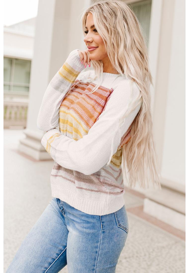 Azura Exchange WoMens Striped Long Sleeve Round Neck Sweater in Multicolor - Multicolour - Size X-Large