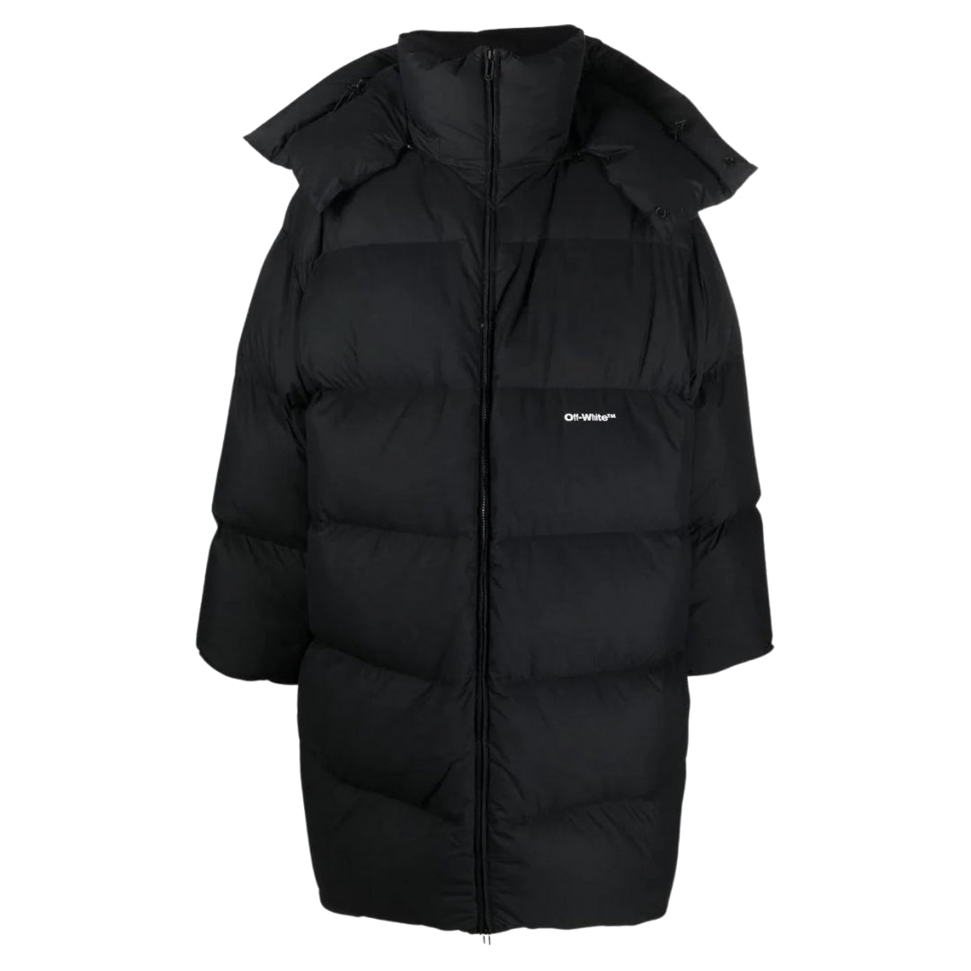 Bounce Hooded Svart Lång Pufferjacka 2