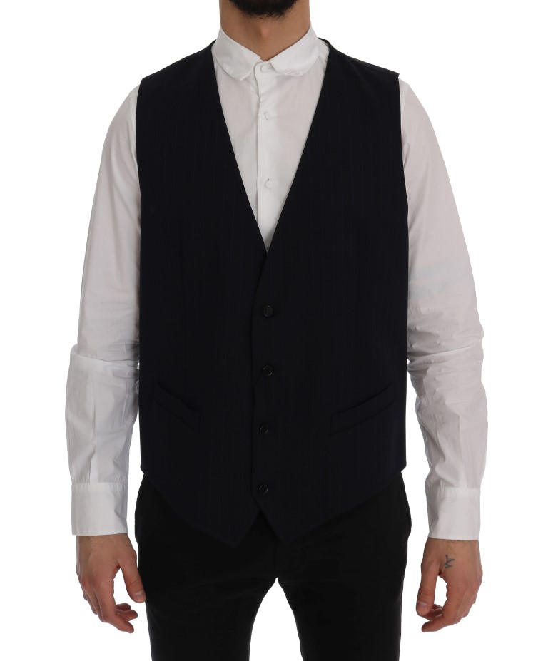 Dolce & Gabbana Gilet en laine stretch STAFF bleu pour homme