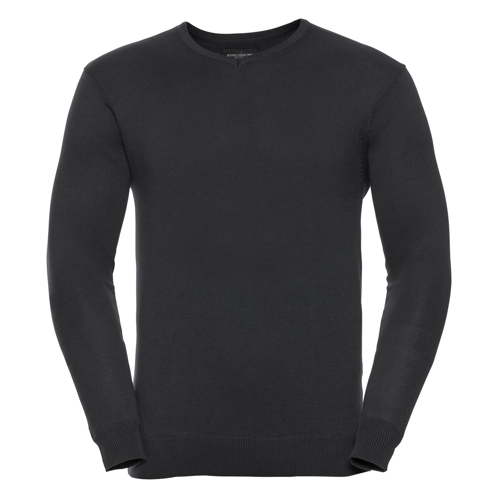 Russell Collection Mens V-Neck Knitted Pullover Sweatshirt (Black)