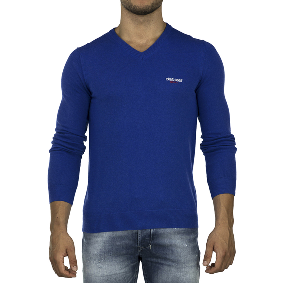Thumbnail - Roberto Cavalli Sport Herren Slim Fit Langarmpullover Blau