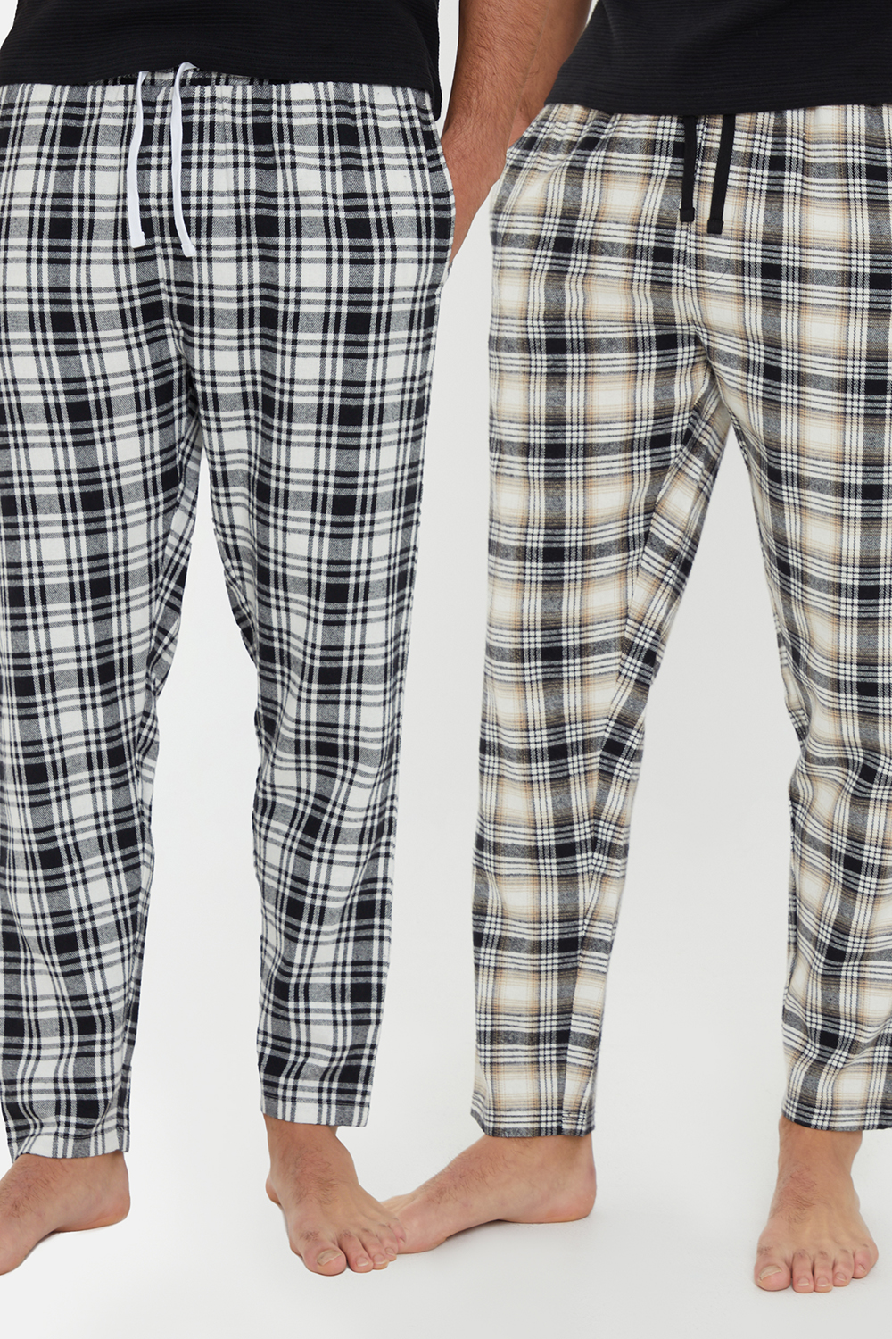 Threadbare Mens Black 2-Pack 'Vanilla' Brushed Cotton Flannel Check Lounge Bottoms - Size 2XL