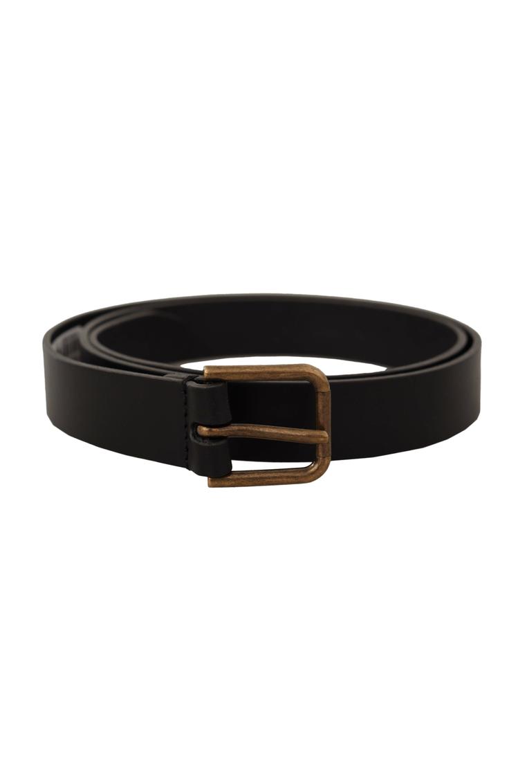 Dolce & Gabbana Mens Black Calf Leather Brass Logo Engraved Buckle Belt - Size 90 cm