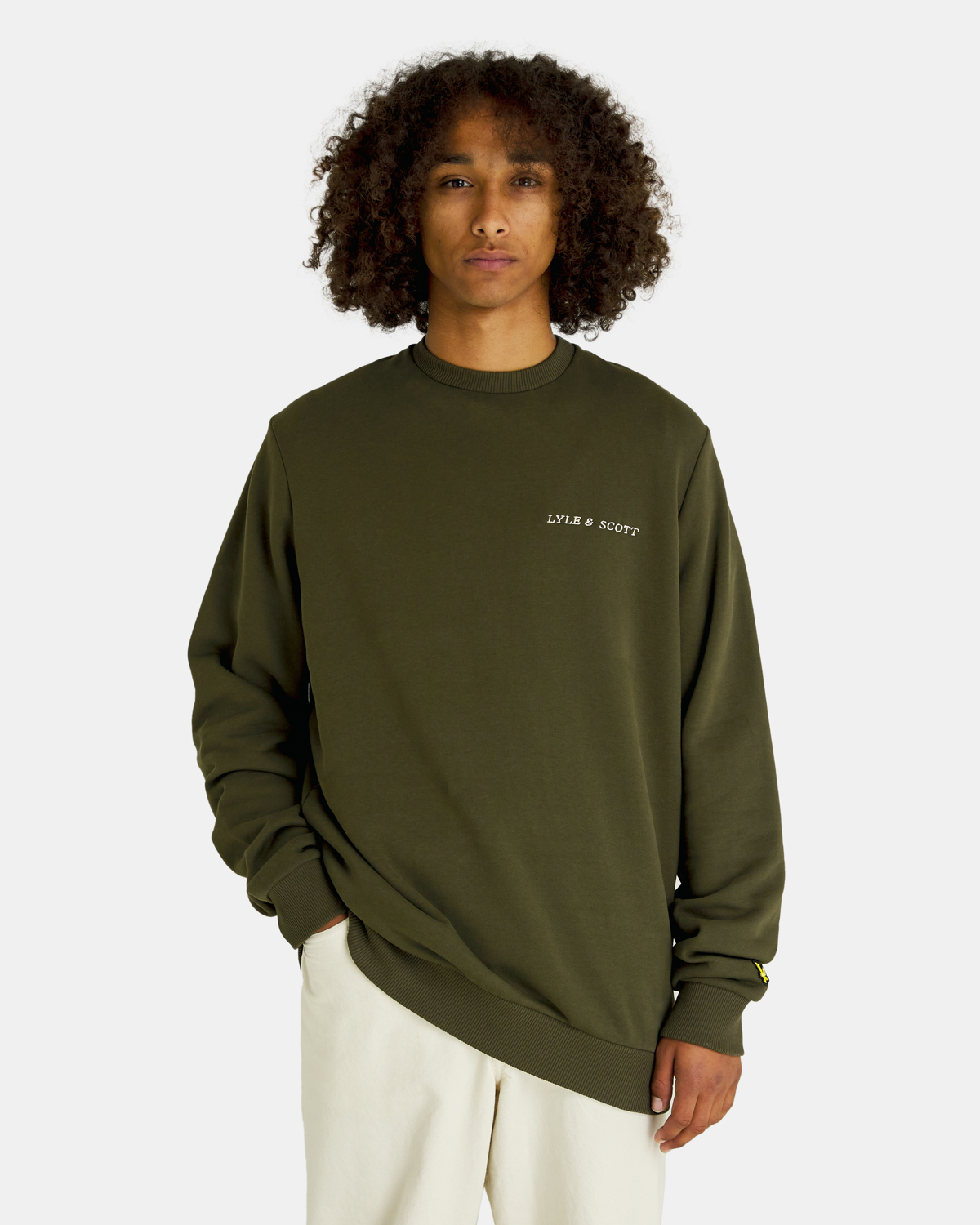 Thumbnail - Men's Lyle & Scott Embroidered Crew Neck Sweatshirt in Olive