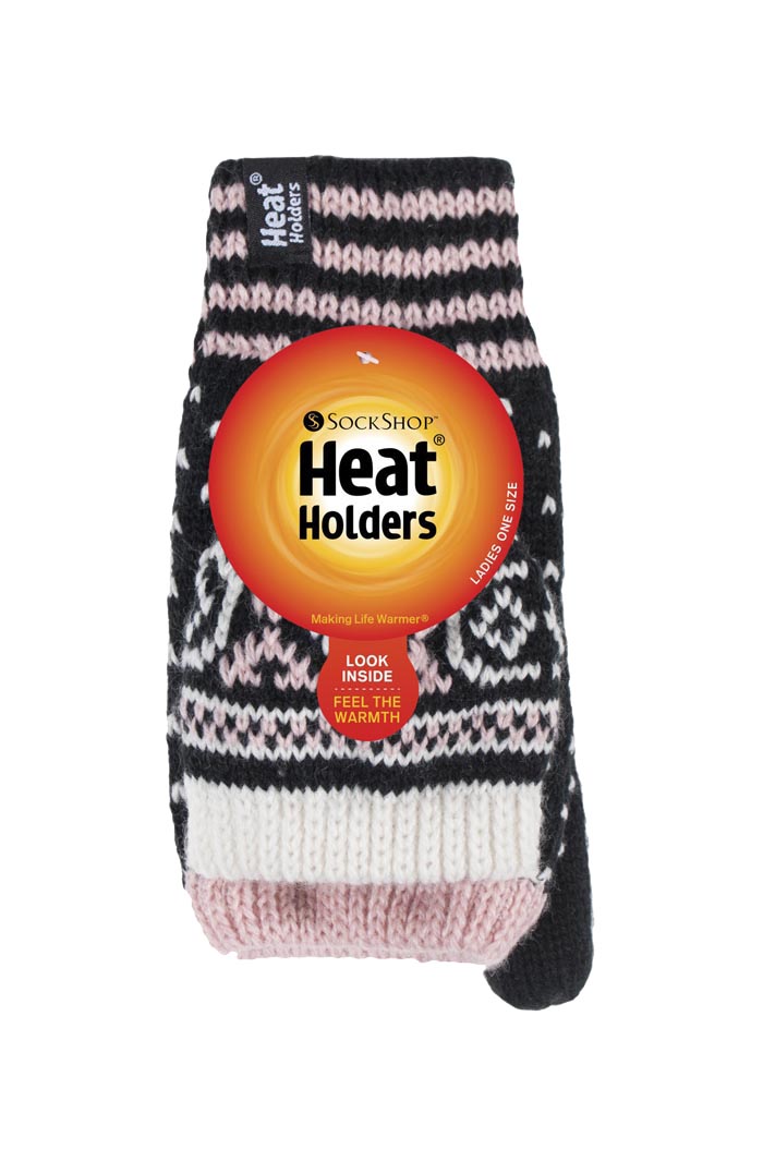 Heat Holders Ladies Warm Fairisle Mönstrade Termiska Fingerlösa Converter Handskar dam – bild 2
