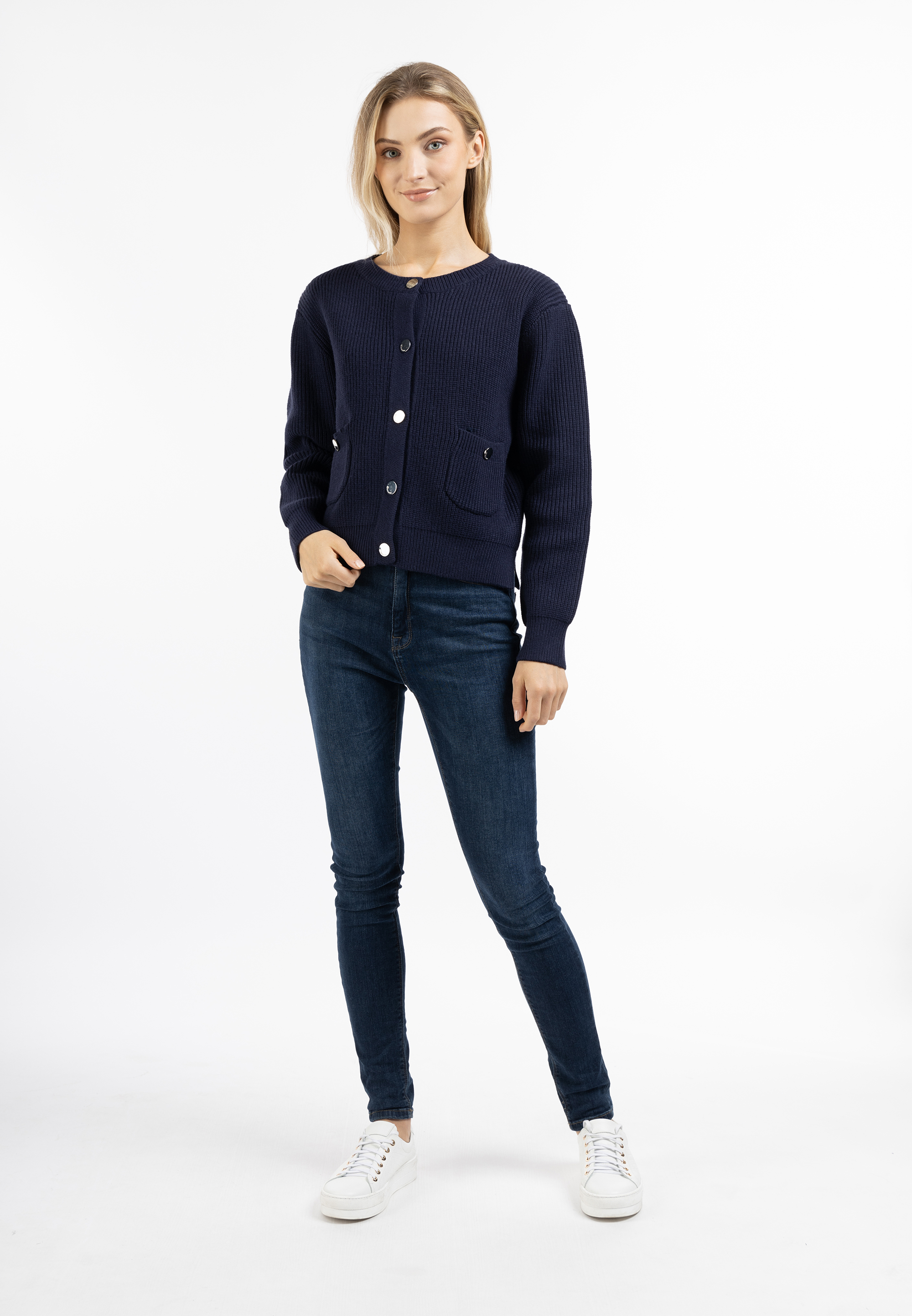 Thumbnail - Dreimaster Strickjacke mit Knöpfen Damen Marine