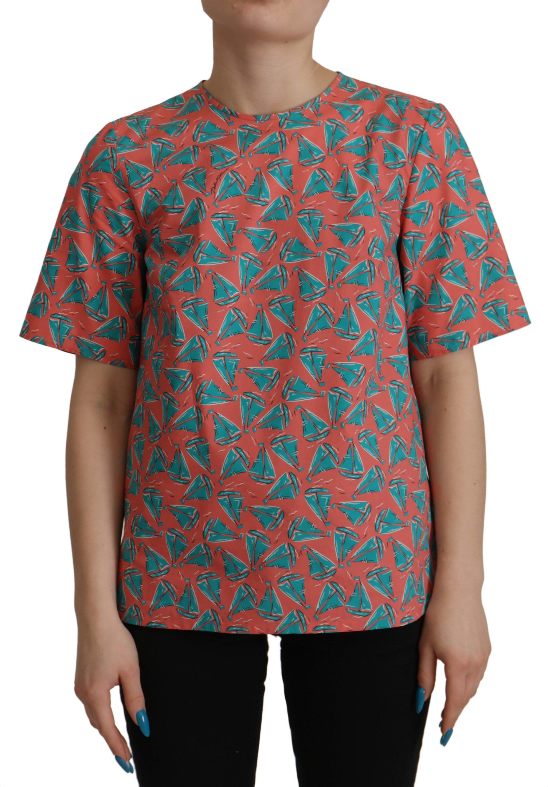 Dolce & Gabbana Pink Sail Boat Print Cotton WoMens T-shirt – Size X-Small