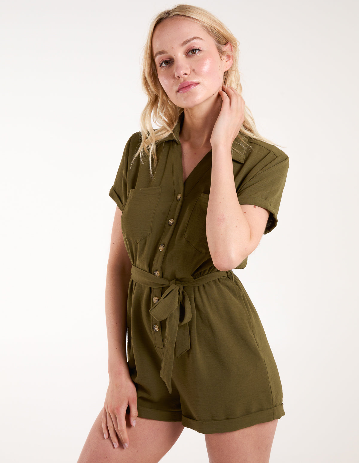 Blue Vanilla Women's Utility Playsuit in Khaki | Size: Small - Image 2