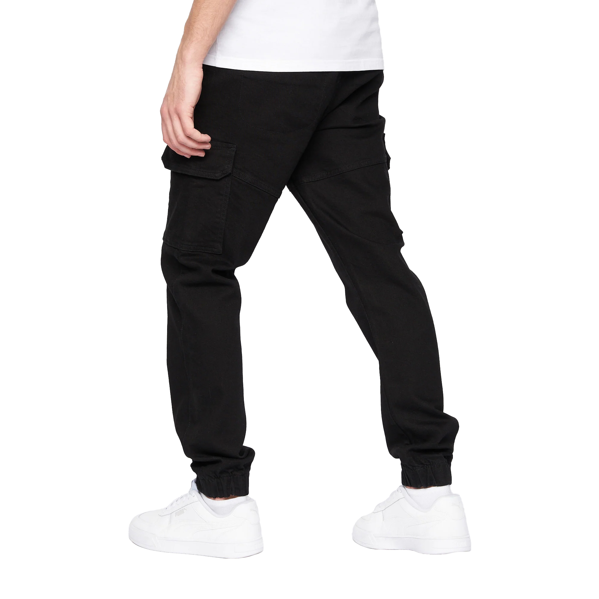 Crosshatch Mens Malimore Cargo Jeans med ankelmanschetter (Solid Black) herr – bild 2