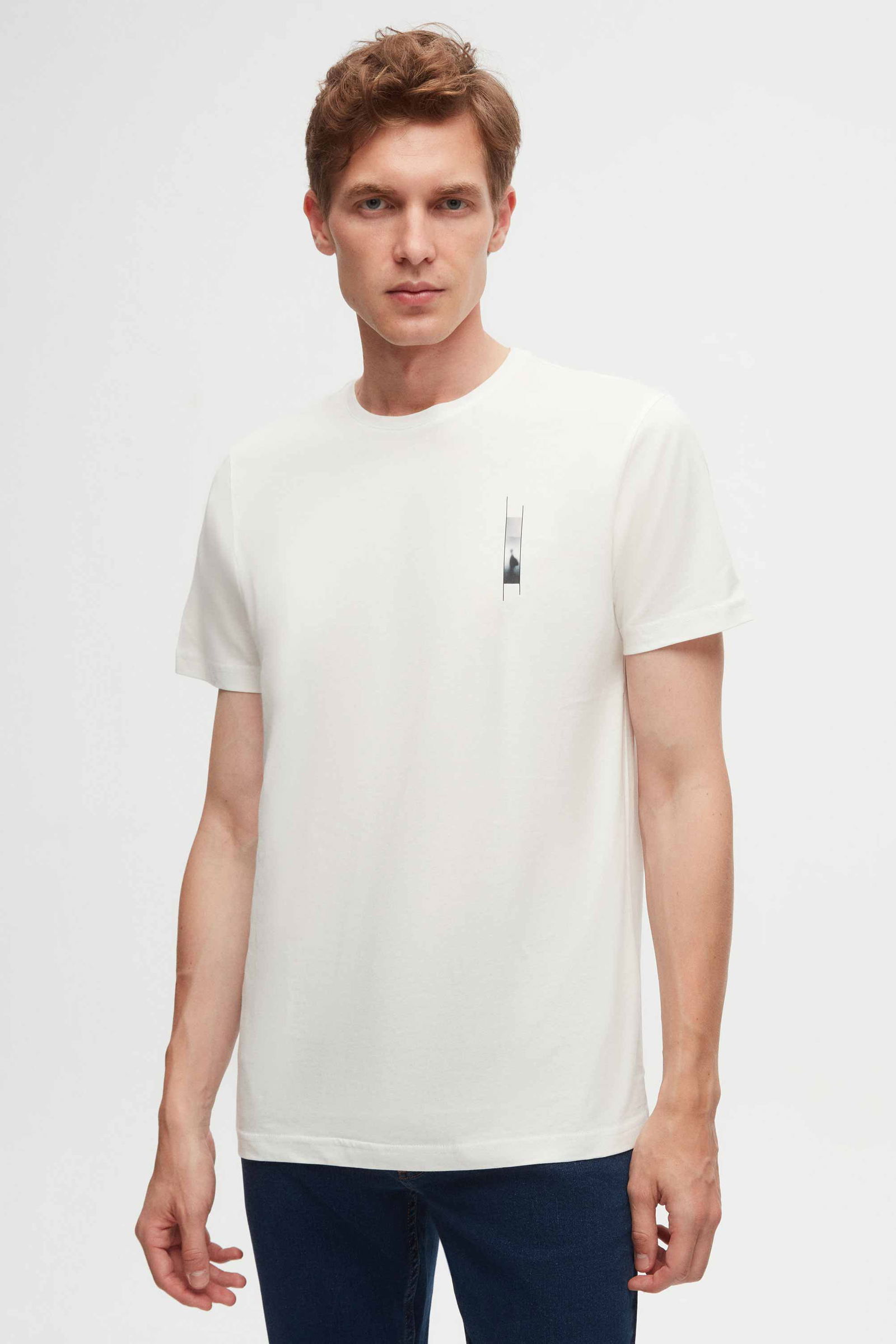 Thumbnail - Weiß Bedrucktes 100% Baumwoll-T-Shirt - Reguläre Passform