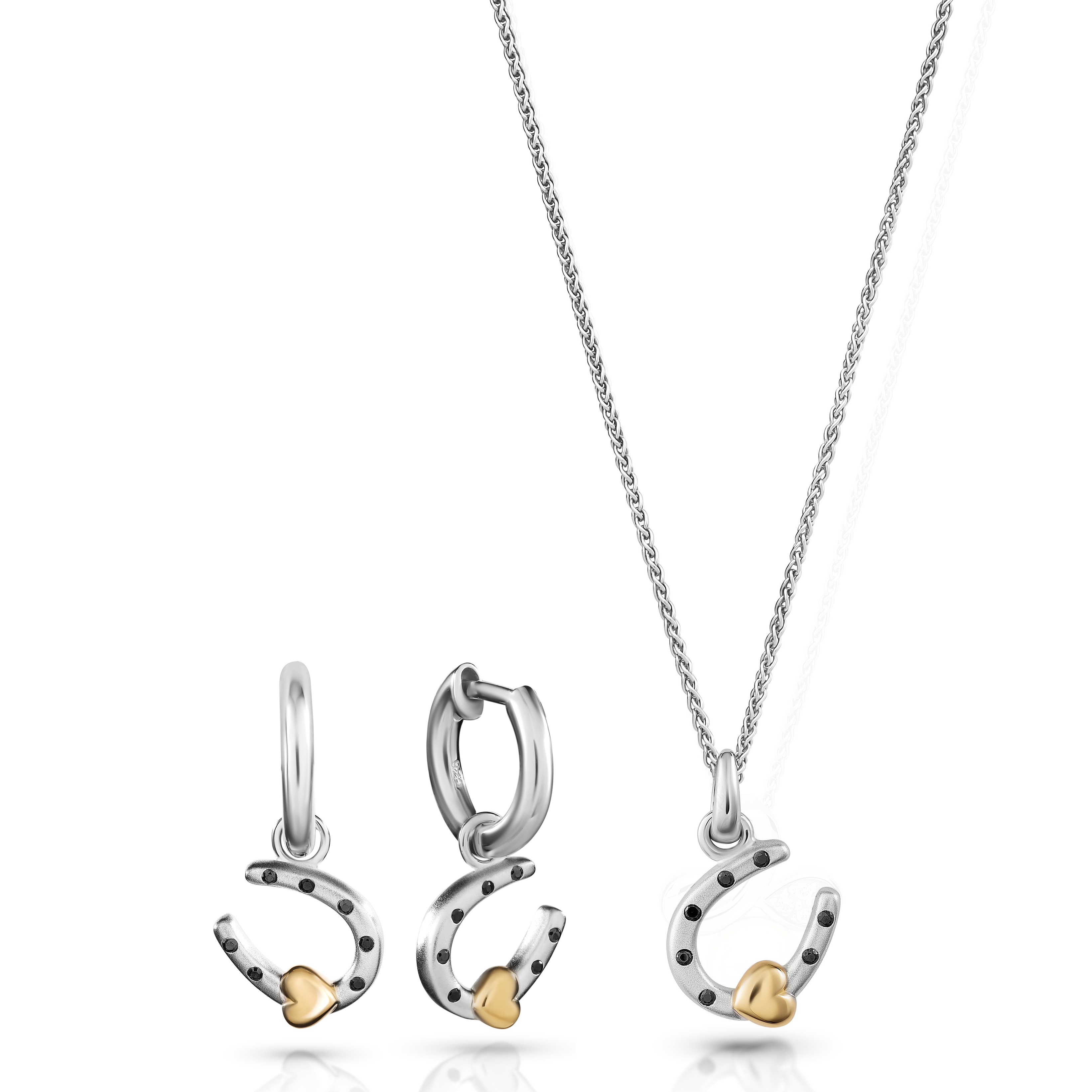 Orphelia 'Aurora' Womens 925 Sterling Silver Set, Chain-Pendant + Earrings - Silver/Gold Set-7525 - Silver & Gold - One Size