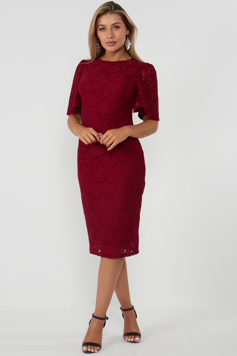 Thumbnail - Bodycon Midikleid mit Spitzeneinsatz