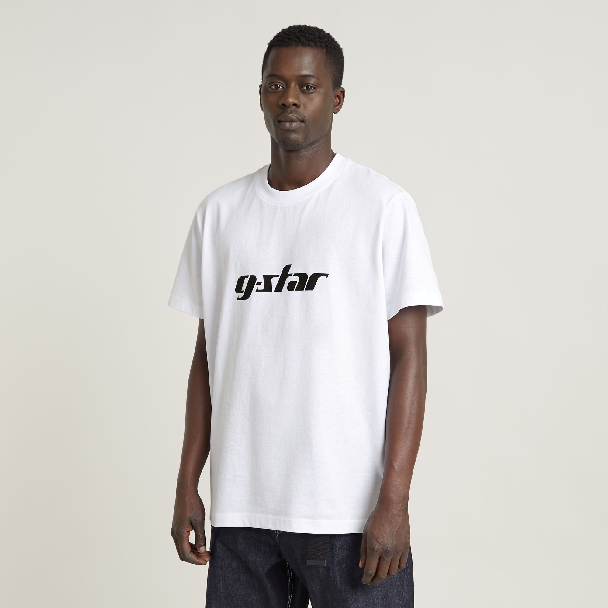 G Star Raw Mens G-Star RAW Unisex Cursive Script Loose T-Shirt - White Cotton - Size Medium