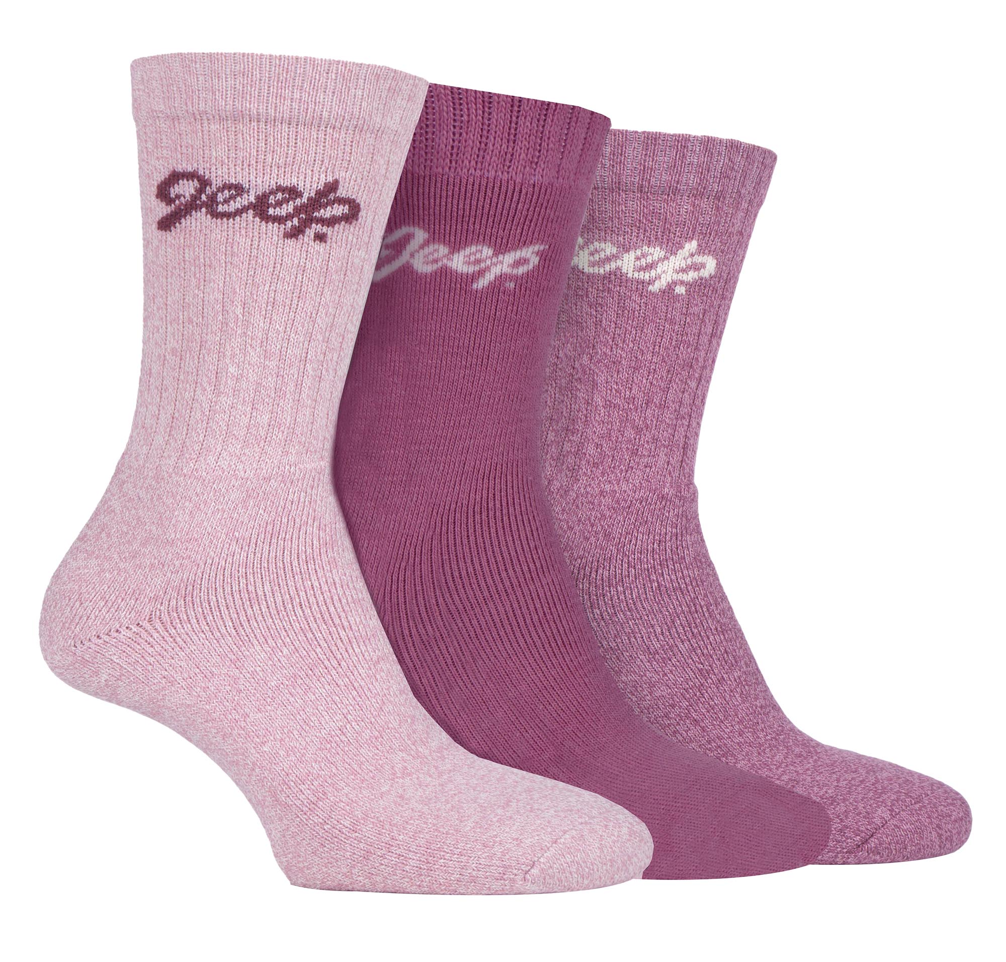 Thumbnail - Womens Hiking Boot Socks | Jeep | Ladies Ribbed Outdoor Cushioned Socks with Reinforced Heel and Toe - Rose / Cream