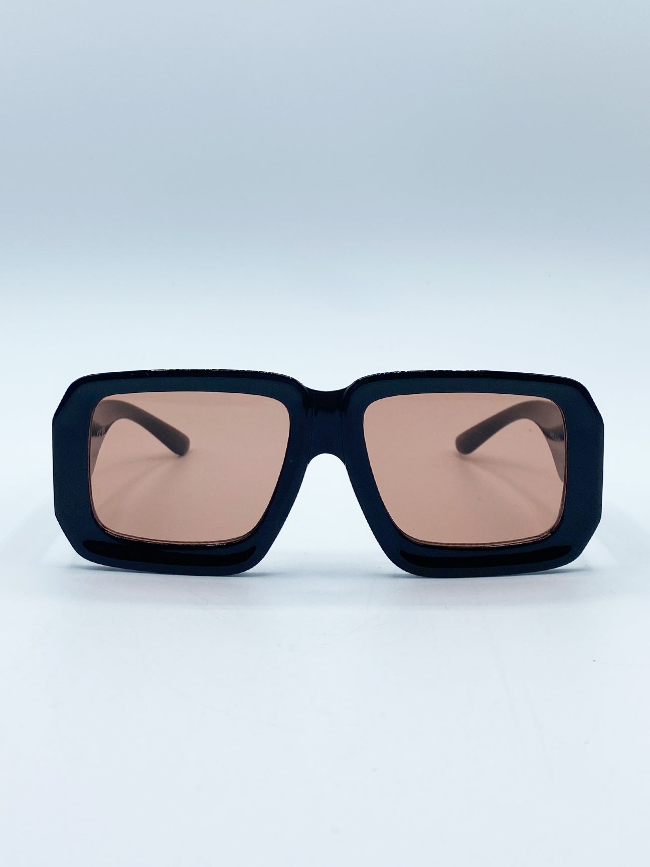 Svnx Women's Black Oversized Square Frame Sunglasses In With Orange Lenses - Image 2