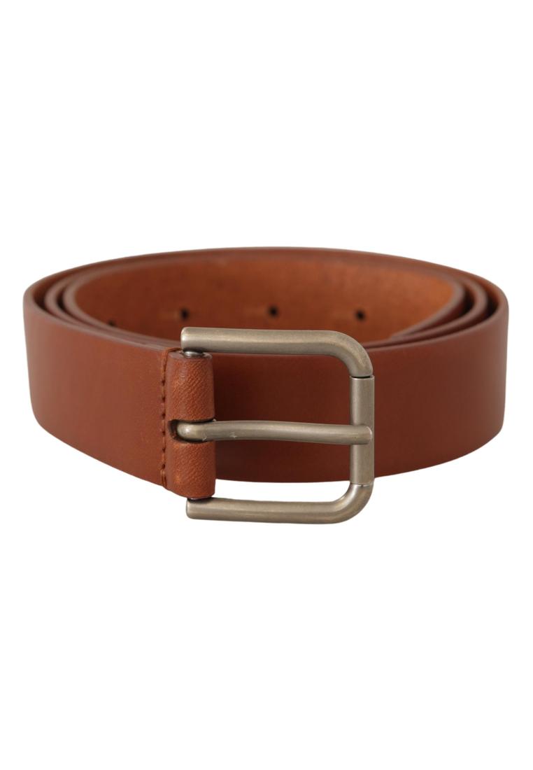 Dolce & Gabbana Mens Brown Calf Leather Silver Tone Metal Buckle Belt - Size 90 cm