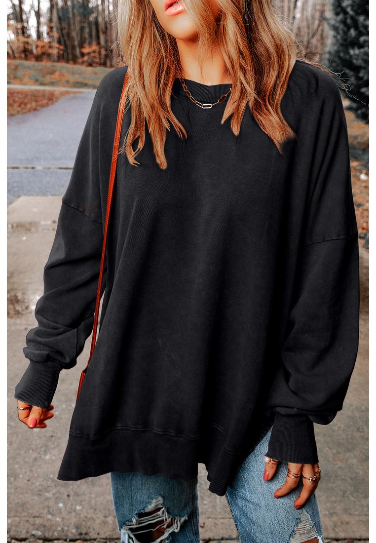 Thumbnail - Azura Exchange Damen Oversized Sweatshirt mit geripptem Saum in Schwarz