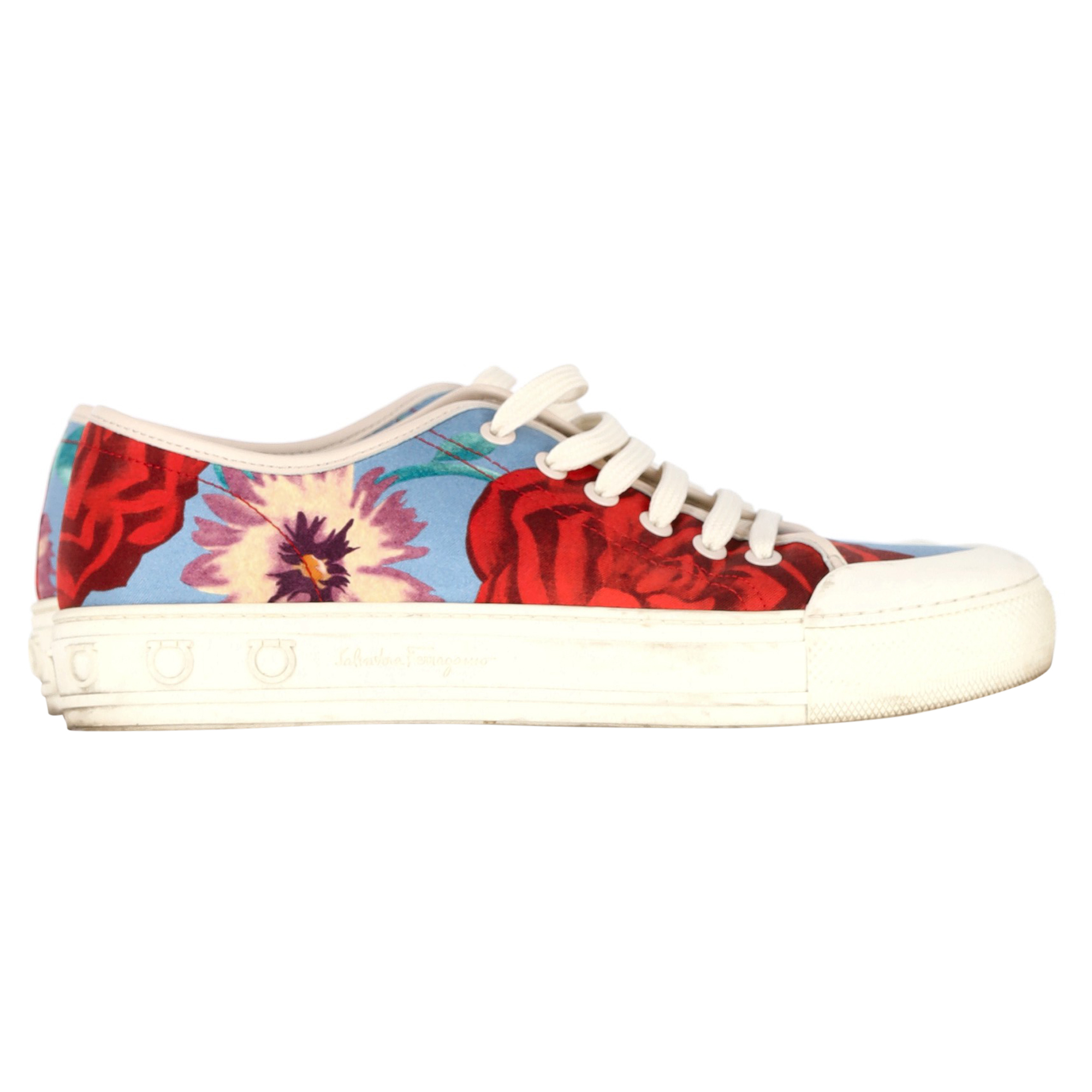 Salvatore Ferragamo Pre-owned Womens Floral Sneakers in Multicolor Chambray – Multicolour – Size UK 4.5