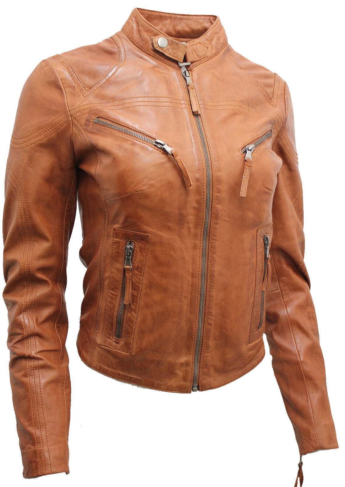 Infinity Leather Bikerjacka i läder med smal passform för kvinnor-Maldon dam – bild 2