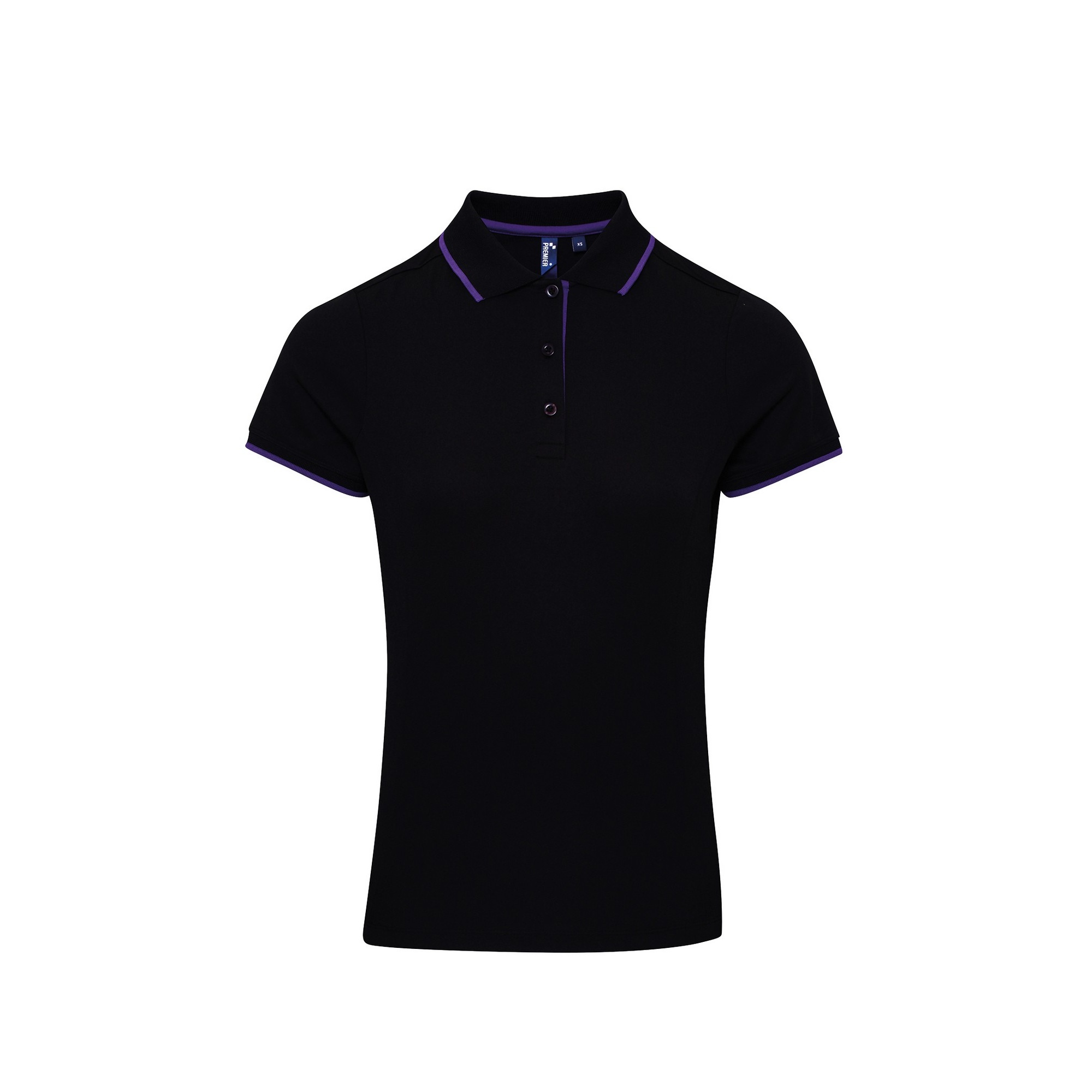 Thumbnail - Premier Womens/Ladies Contrast Coolchecker Polo Shirt (Schwarz/Lila)
