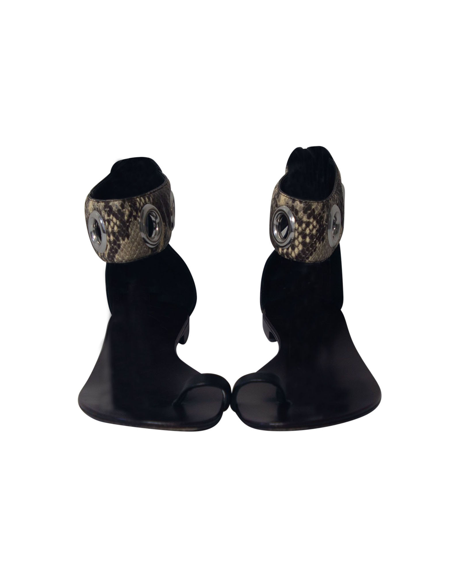 Giuseppe Zanotti Pre-owned Giuseppe Zanotti Ormskinnstrykt Ankelband Platta Sandaler i Svart Läder dam – bild 2