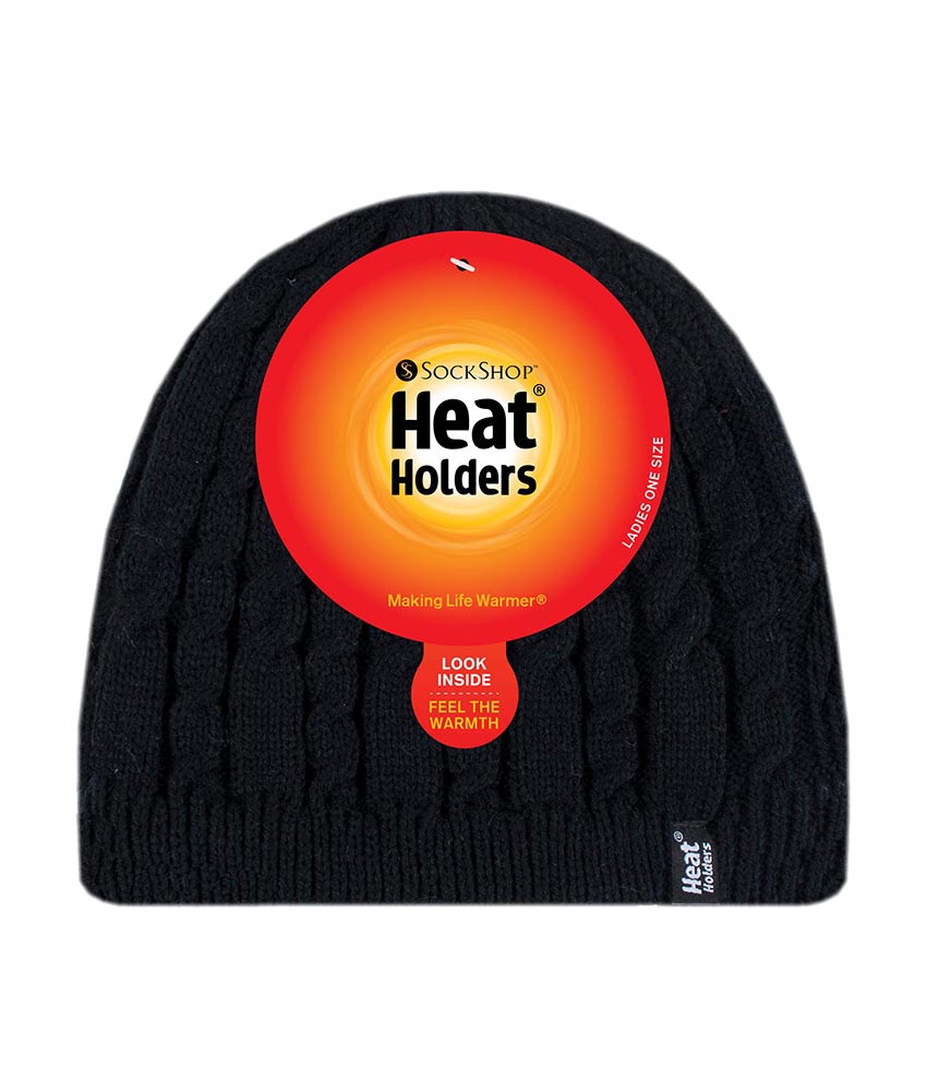 Heat Holders Kvinnlig ribbad kabelstickad fleece fodrad termisk stickad mössa dam – bild 2