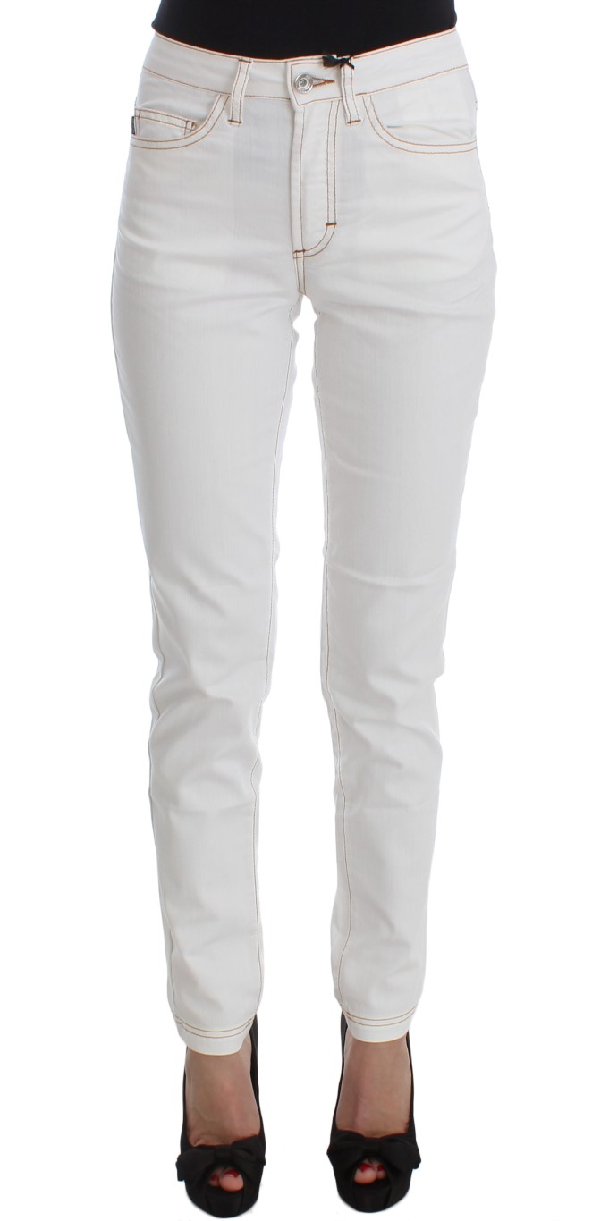 Costume National Pantalon Jeans Droit Slim Fit en coton blanc pour femme