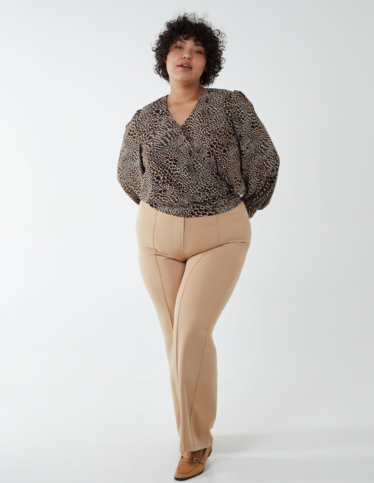 Blue Vanilla Womens Curve Wrap Front Deep Hem Band Top - Brown - Size UK 18-20